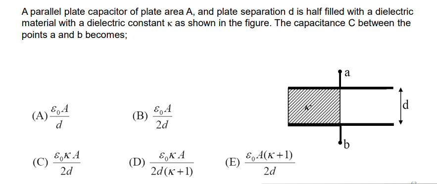 Solved A parallel plate capacitor of plate area A, and plate | Chegg.com