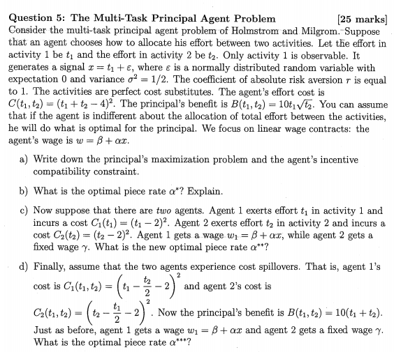 Question 5: The Multi-Task Principal Agent Problem | Chegg.com