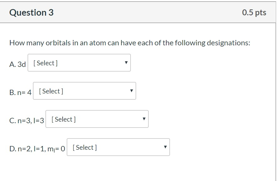 Solved Question 3 0.5 pts How many orbitals in an atom can | Chegg.com