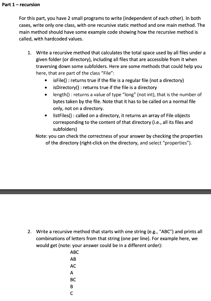Solved Part 1 - recursion For this part, you have 2 small | Chegg.com