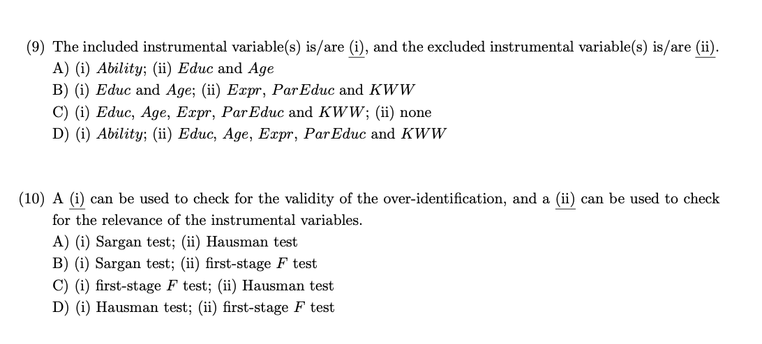 Solved 9 The Included Instrumental Variable S Is Are Chegg Com