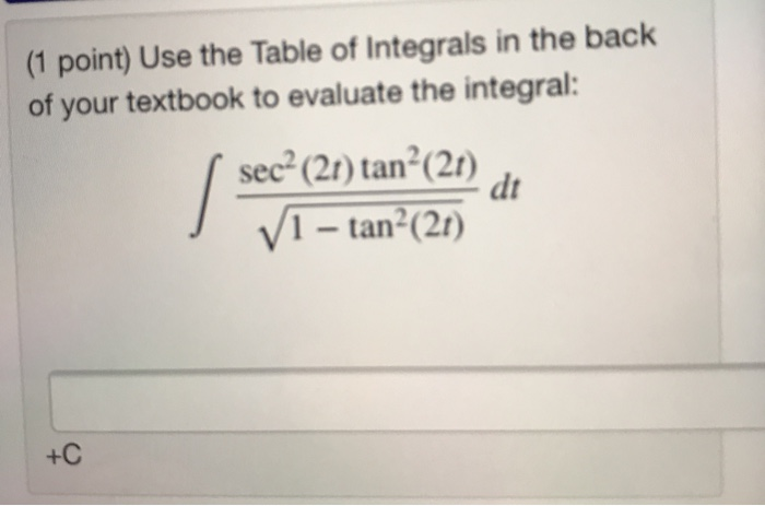 Solved (1 Point) Use The Table Of Integrals In The Back Of | Chegg.com