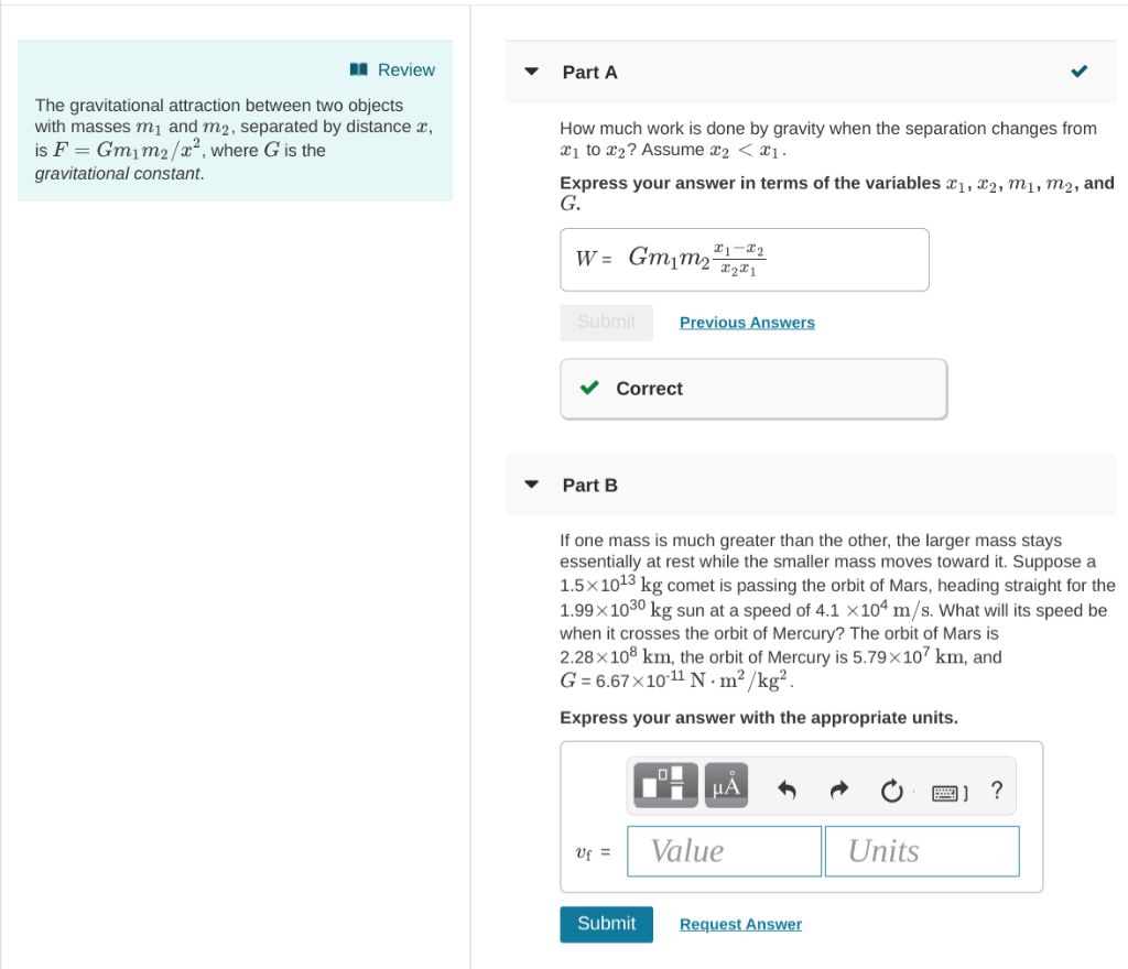 Solved Review Part A The gravitational attraction between | Chegg.com