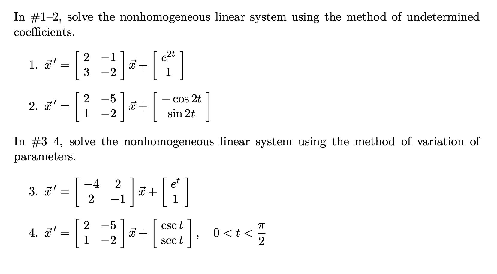 Solved In 1 2 Solve The Nonhomogeneous Linear System 6556