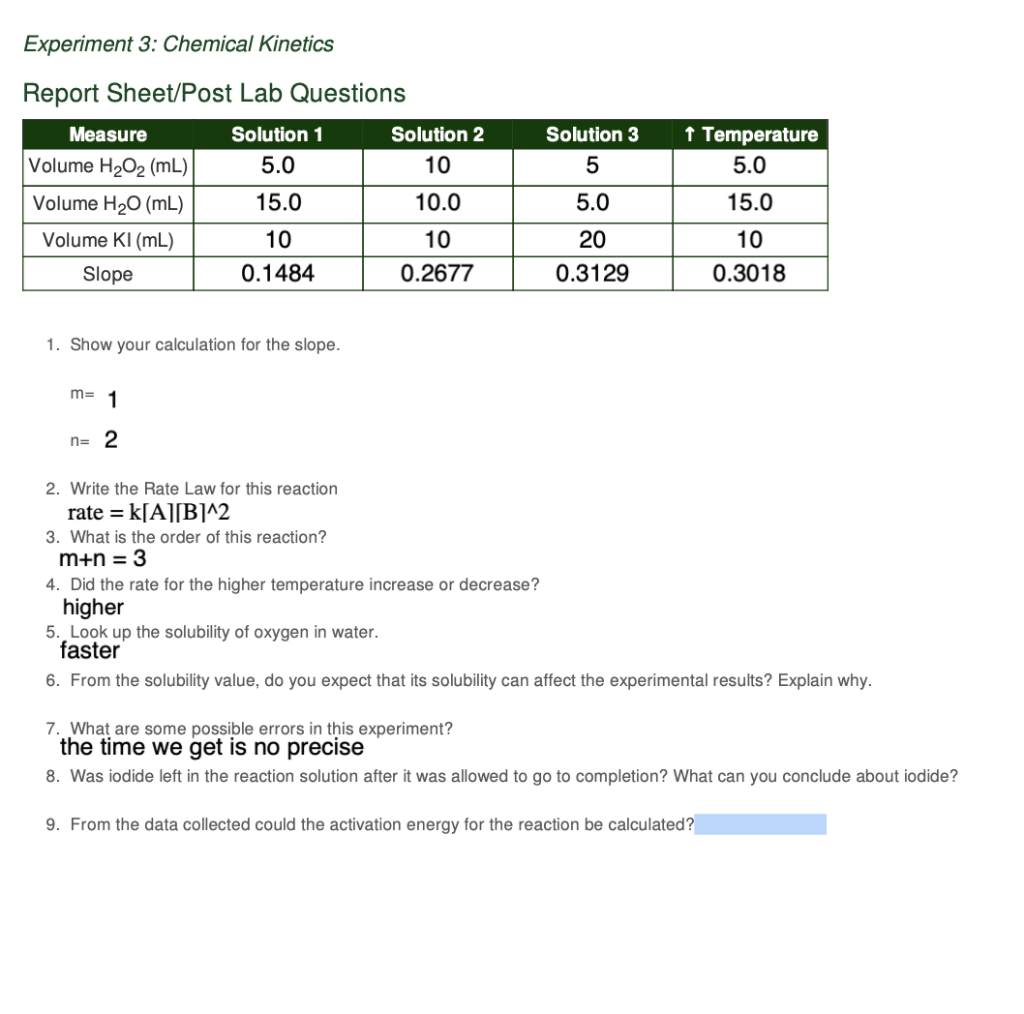 Solved Experiment 3 Chemical Report Sheet/Post Lab