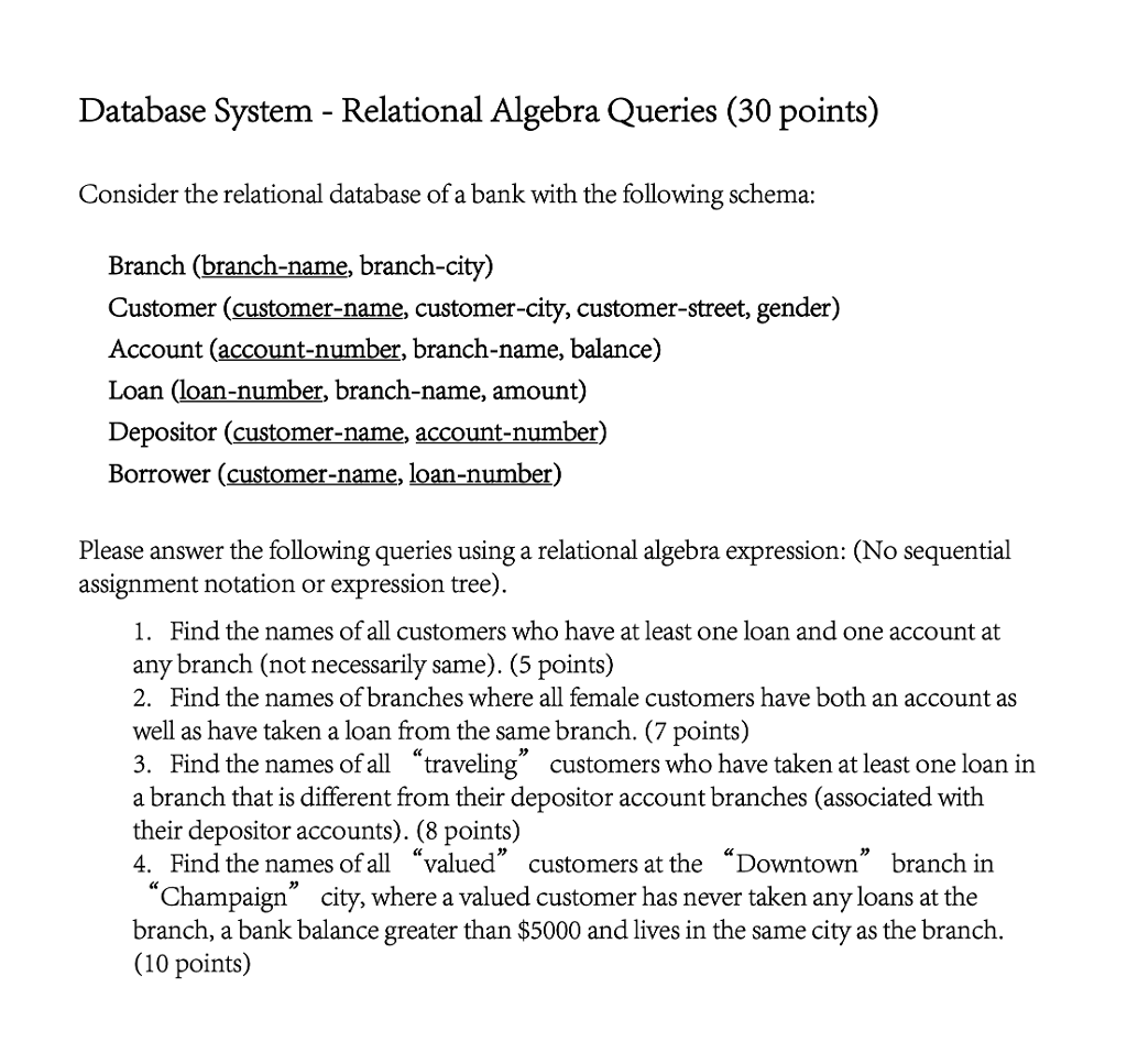 Database System - Relational Algebra Queries (30 | Chegg.com