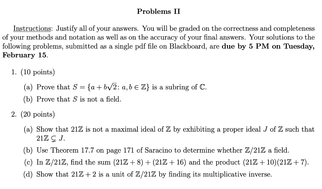 Solved Problems II Instructions: Justify all of your | Chegg.com