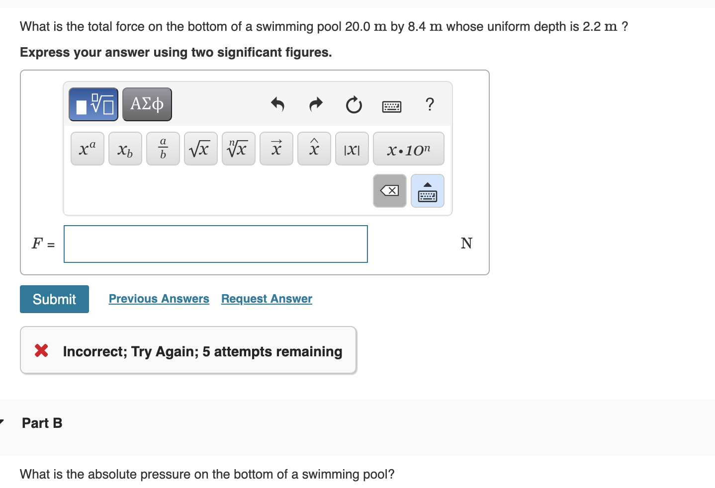 Solved What is the total force on the bottom of a swimming