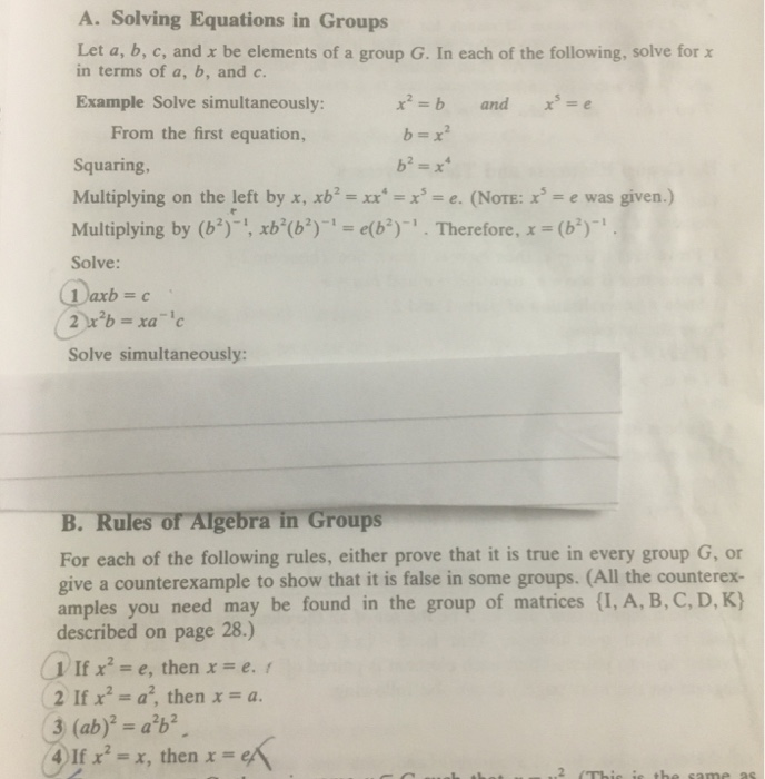 Solved Let A, B, C, And X Be Elements Of A Group G. In Each | Chegg.com