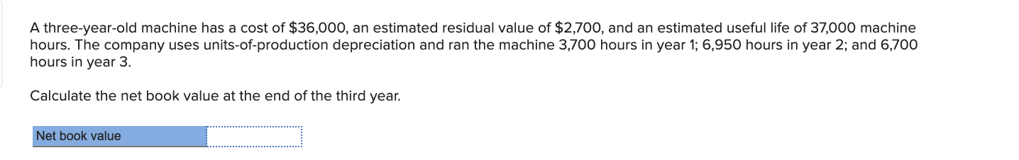 Solved A three-year-old machine has a cost of $36,000, an | Chegg.com