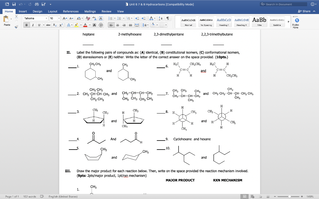 Solved Label the following pairs of compounds as: | Chegg.com