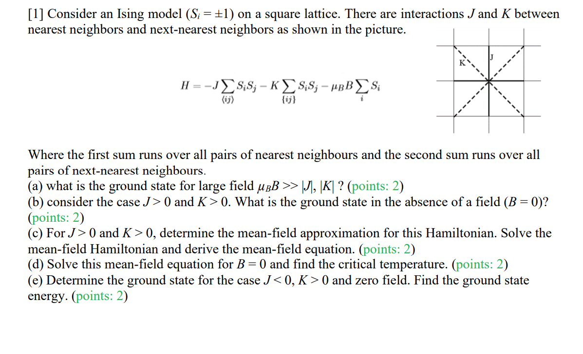 [1] Consider an Ising model (S; = +1) on a square | Chegg.com