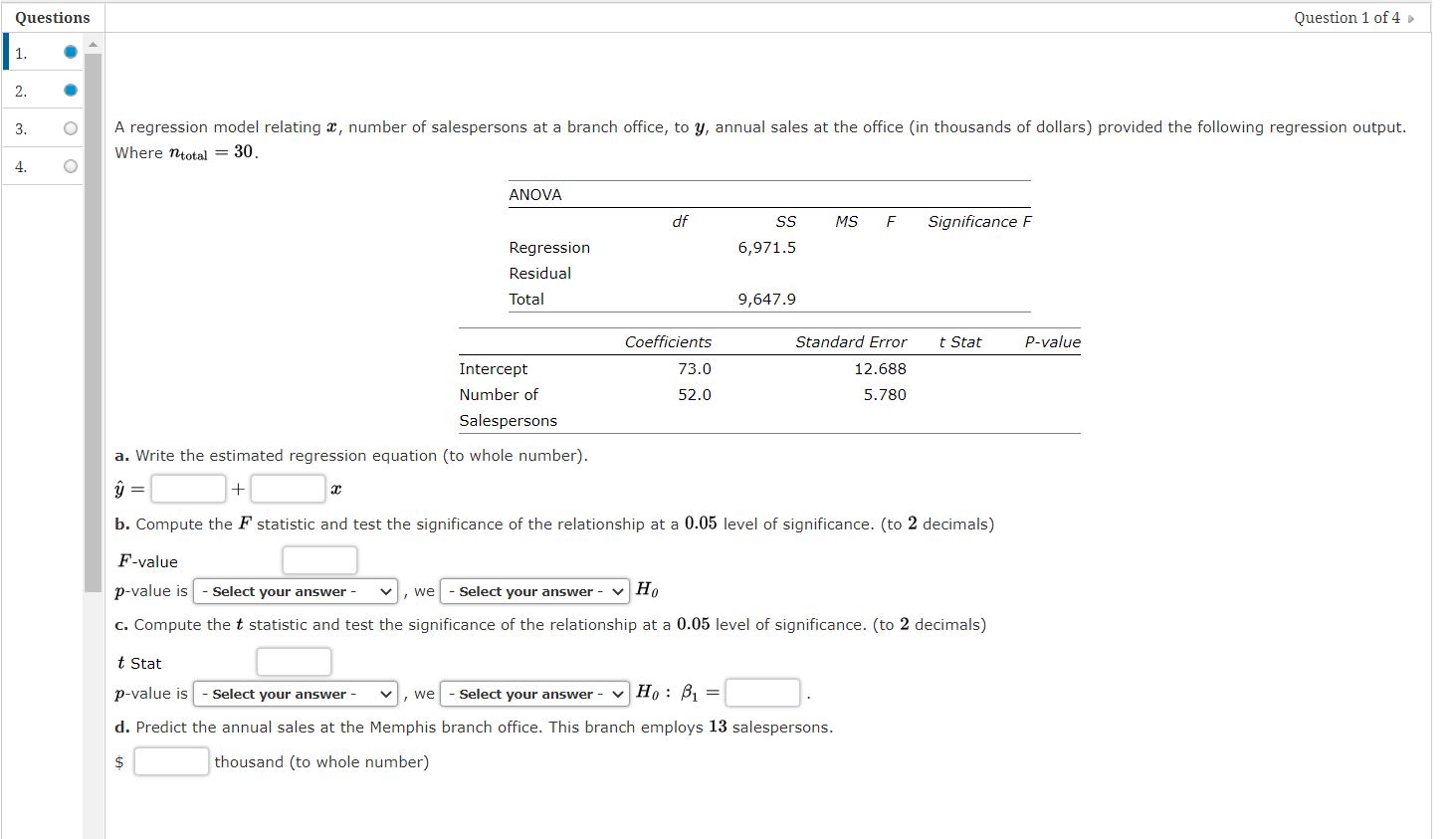 Solved Questions Question 1 of 4 1. 2. 3. A regression model | Chegg.com
