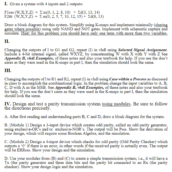 Solved I. Given a system with 4 inputs and 2 outputs: F1sss | Chegg.com
