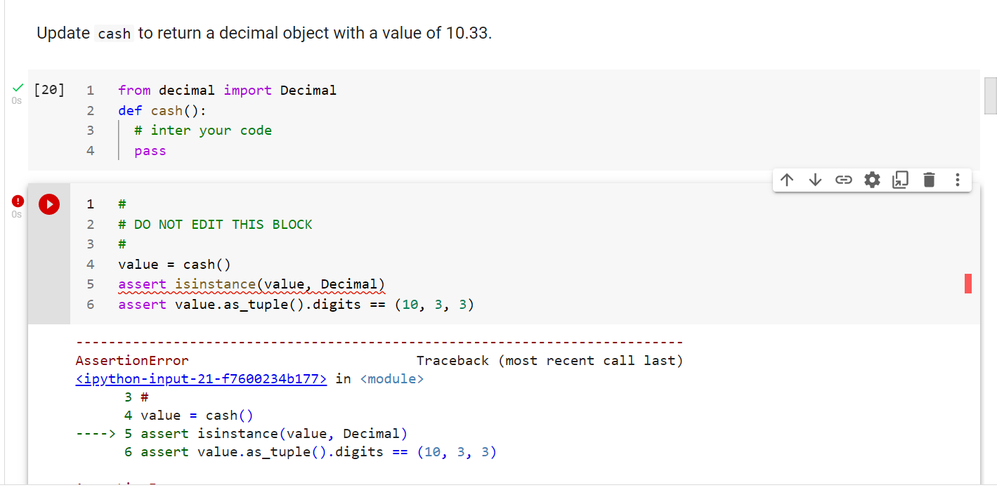 Solved Update cash to return a decimal object with a value | Chegg.com