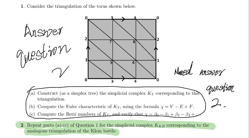 Solved 1 Consider The Triangulation Of The Torus Shown