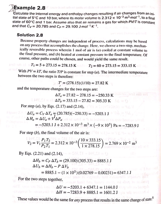 Solved xample 2.8 alculate the internal energy and enthalpy | Chegg.com