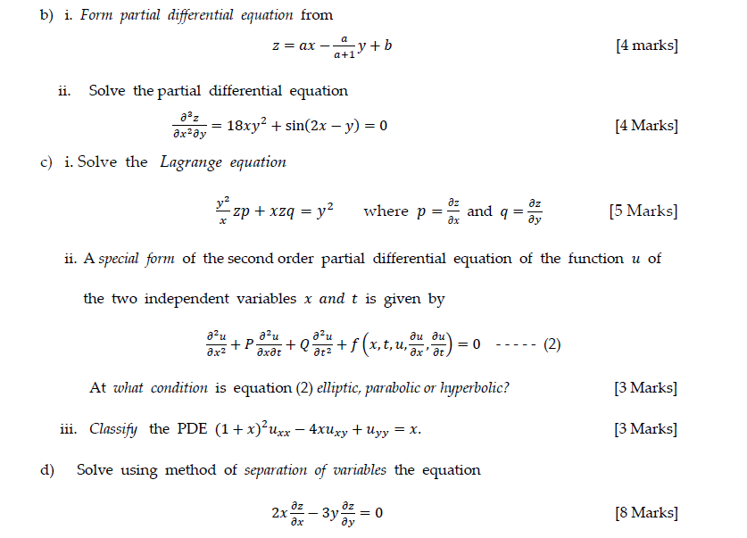 Solved B) I. Form Partial Differential Equation From Z = Ax | Chegg.com