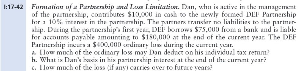 Picture of Solved Formation of a Partnership and Loss Limitation. Dan, | Chegg.com