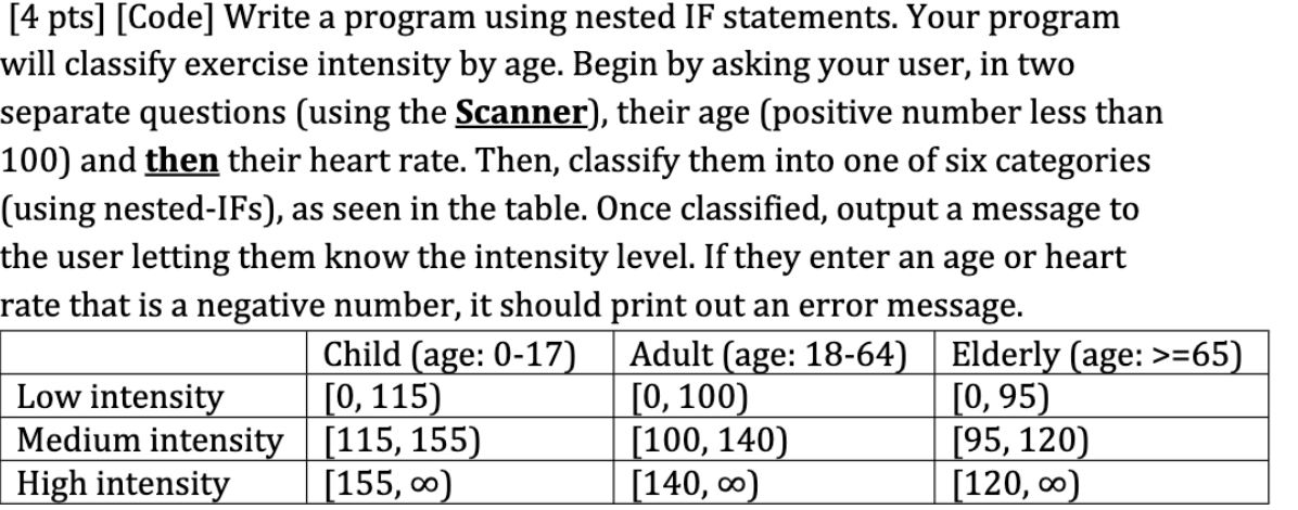 Solved [4 pts] [Code] Write a program using nested IF | Chegg.com