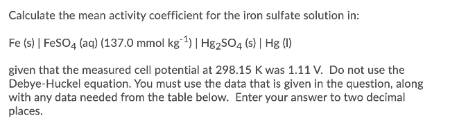 Solved Calculate the mean activity coefficient for the iron | Chegg.com