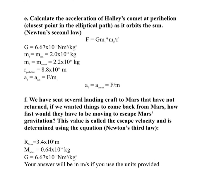 Solved Calculate the acceleration of Halley's comet at | Chegg.com