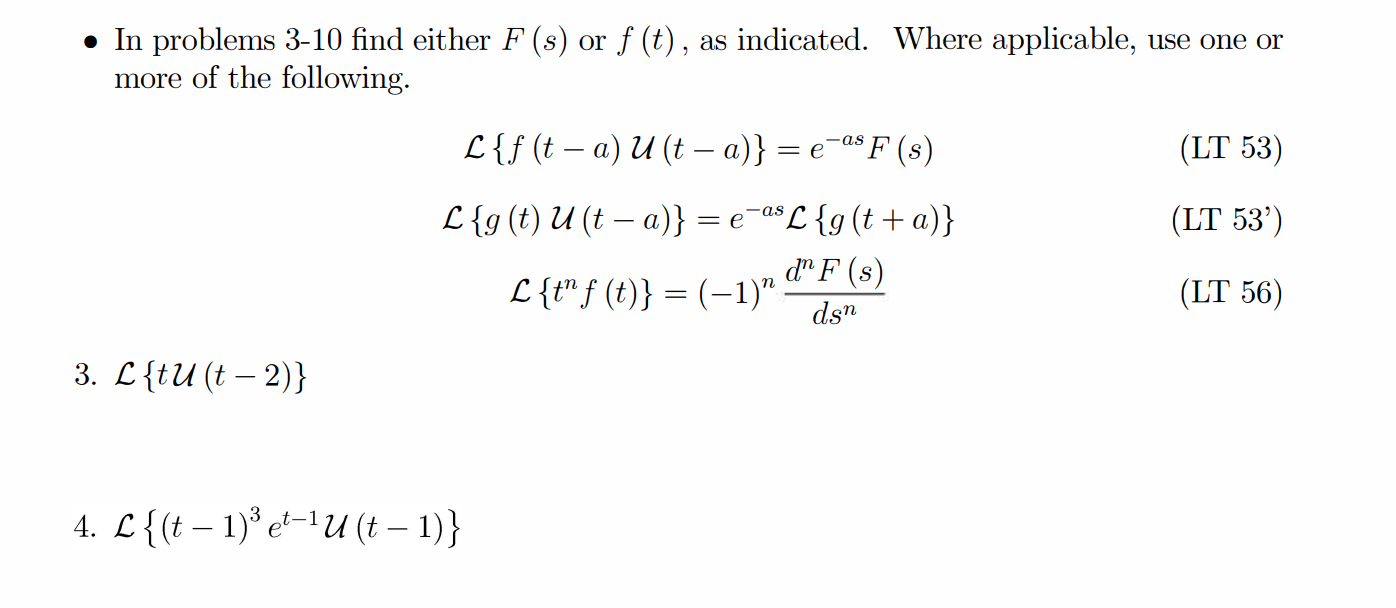 Solved - In problems 3-10 find either F(s) or f(t), as | Chegg.com