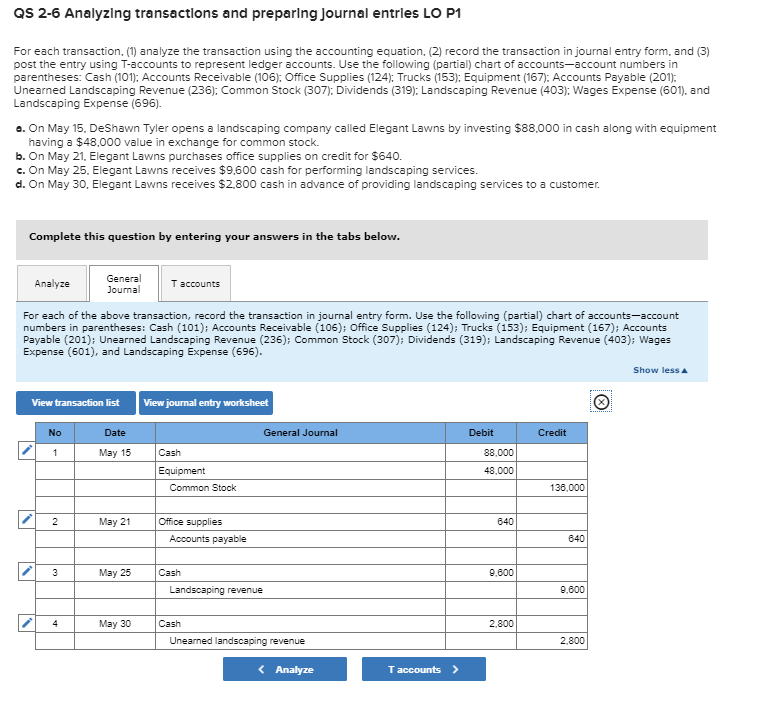 Solved QS 2-6 Analyzing transactions and preparing Journal | Chegg.com