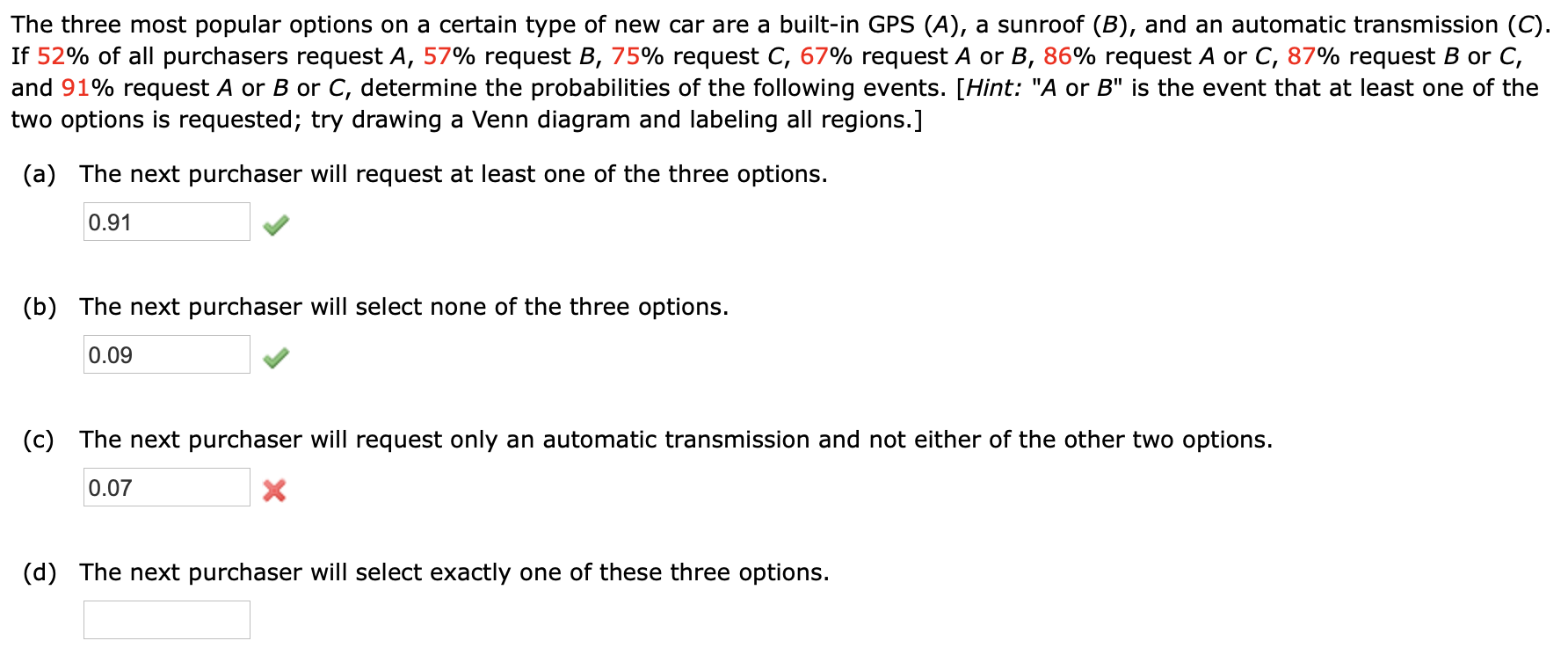 Solved The Three Most Popular Options On A Certain Type Of | Chegg.com