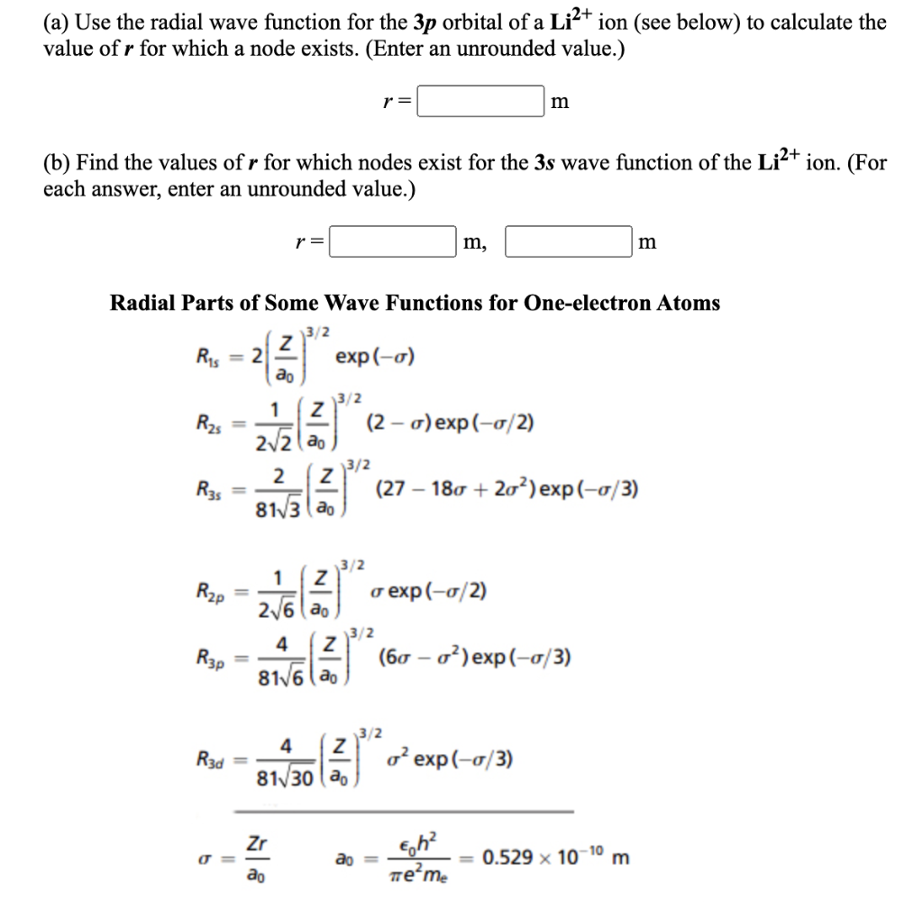 Solved (a) Use the radial wave function for the 3p orbital | Chegg.com