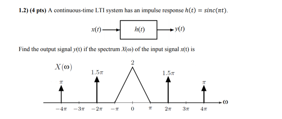 Solved 1.2) (4 pts) A continuous-time LTI system has an | Chegg.com