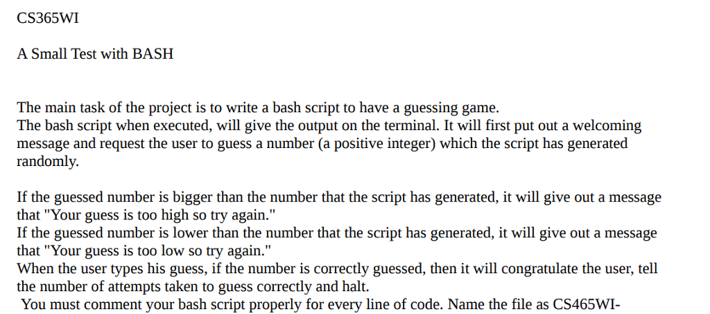 Solved CS365WI A Small Test with BASH The main task of the | Chegg.com