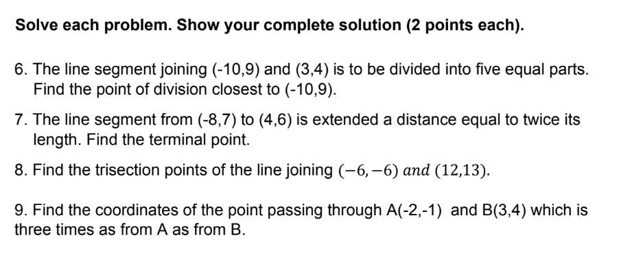 Solved Solve each problem. Show your complete solution ( 2 | Chegg.com