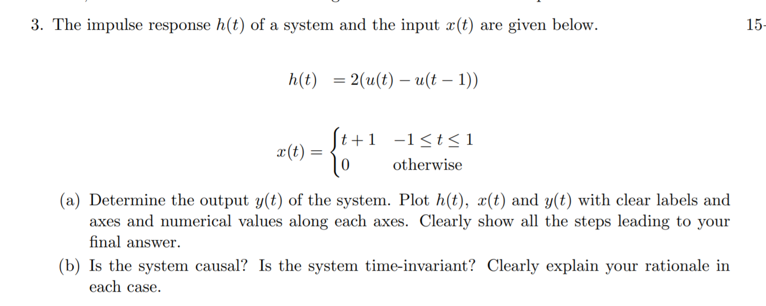 Solved 3. The impulse response h(t) of a system and the | Chegg.com