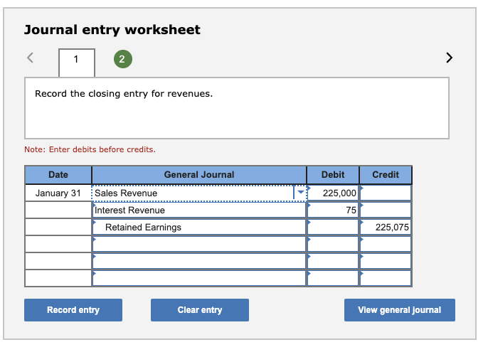 Solved Journal entry worksheet 1 2 &gt; Record the closing | Chegg.com