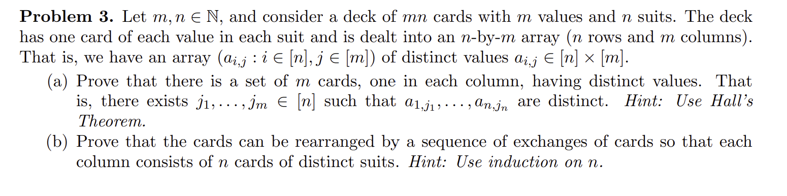 Solved Problem 3. Let m,n∈N, and consider a deck of mn cards | Chegg.com