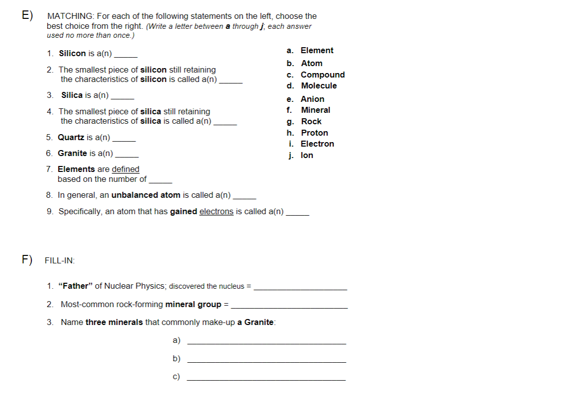 Solved E Matching For Each Of The Following Statements Chegg Com