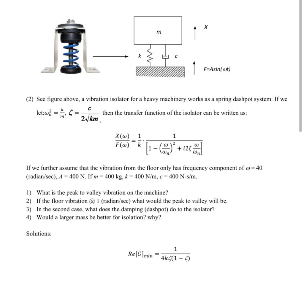 Solved (2) See figure above, a vibration isolator for a | Chegg.com