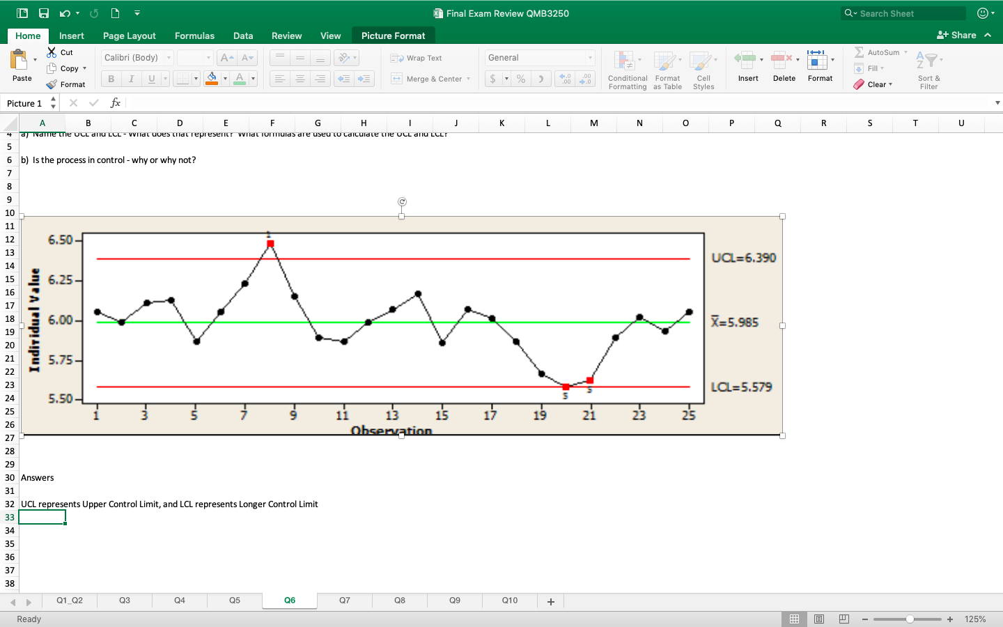 Solved Below is an example of an xbar chart. a) Name the