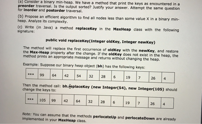 Solved (a) Consider a binary min-heap. We have a method that | Chegg.com