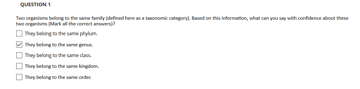 QUESTION 1 Two organisms belong to the same family | Chegg.com