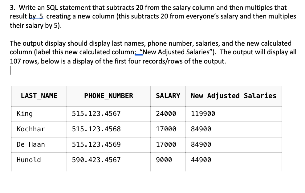 Solved Write an SQL statement that subtracts 20 ﻿from the | Chegg.com