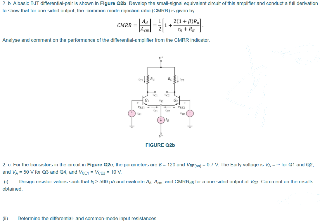 Solved 2. B. A Basic BJT Differential-pair Is Shown In | Chegg.com