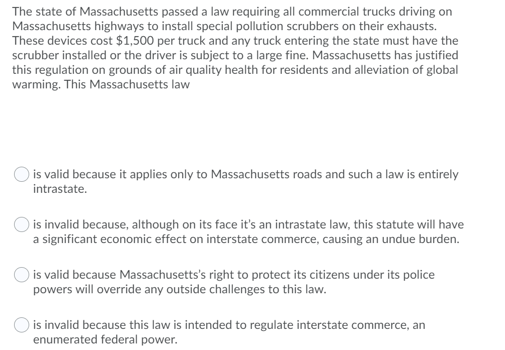 Solved The state of Massachusetts passed a law requiring all | Chegg.com