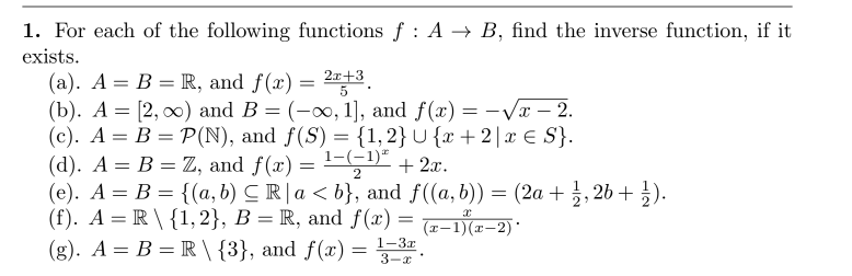 Solved 1. For Each Of The Following Functions F: A → B, Find | Chegg.com