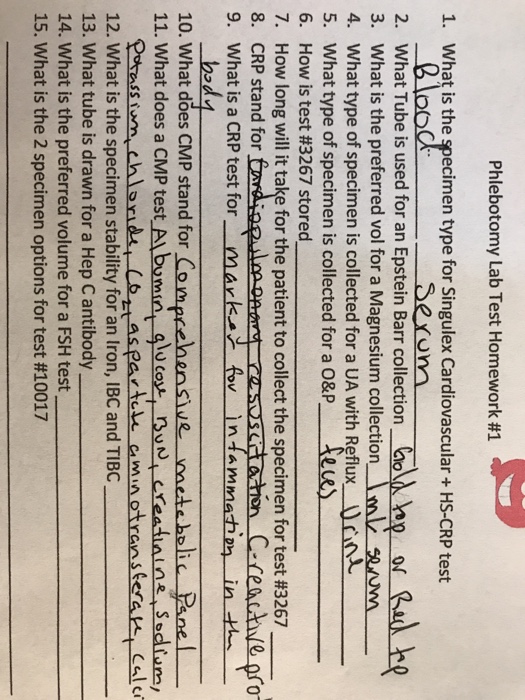 Solved Phlebotomy Lab Test Homework 1 1. What is the