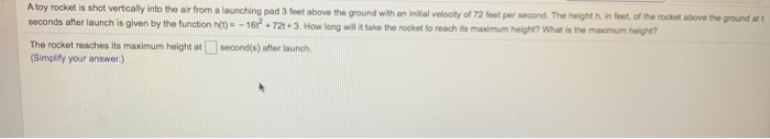 Solved a toy rocket is shot vertically into the air from a | Chegg.com