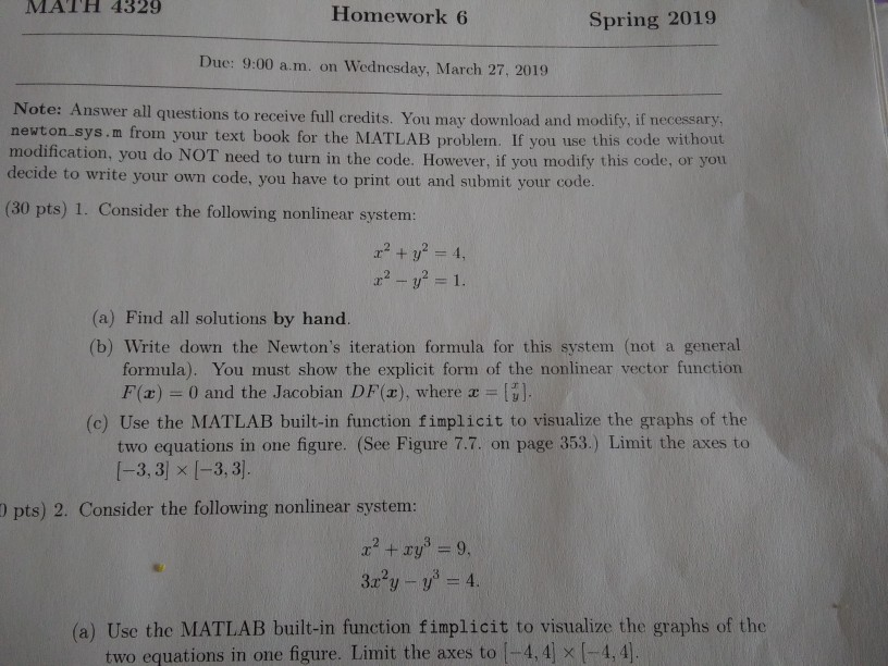 Solved MATH 4329 Homework 6 Spring 2019 Due: 9:00 a.m. on | Chegg.com