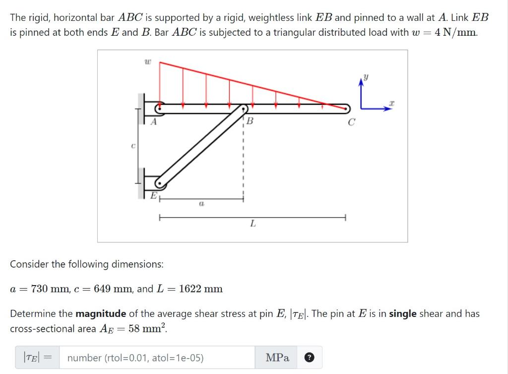 Solved The Rigid Horizontal Bar Abc Is Supported By A