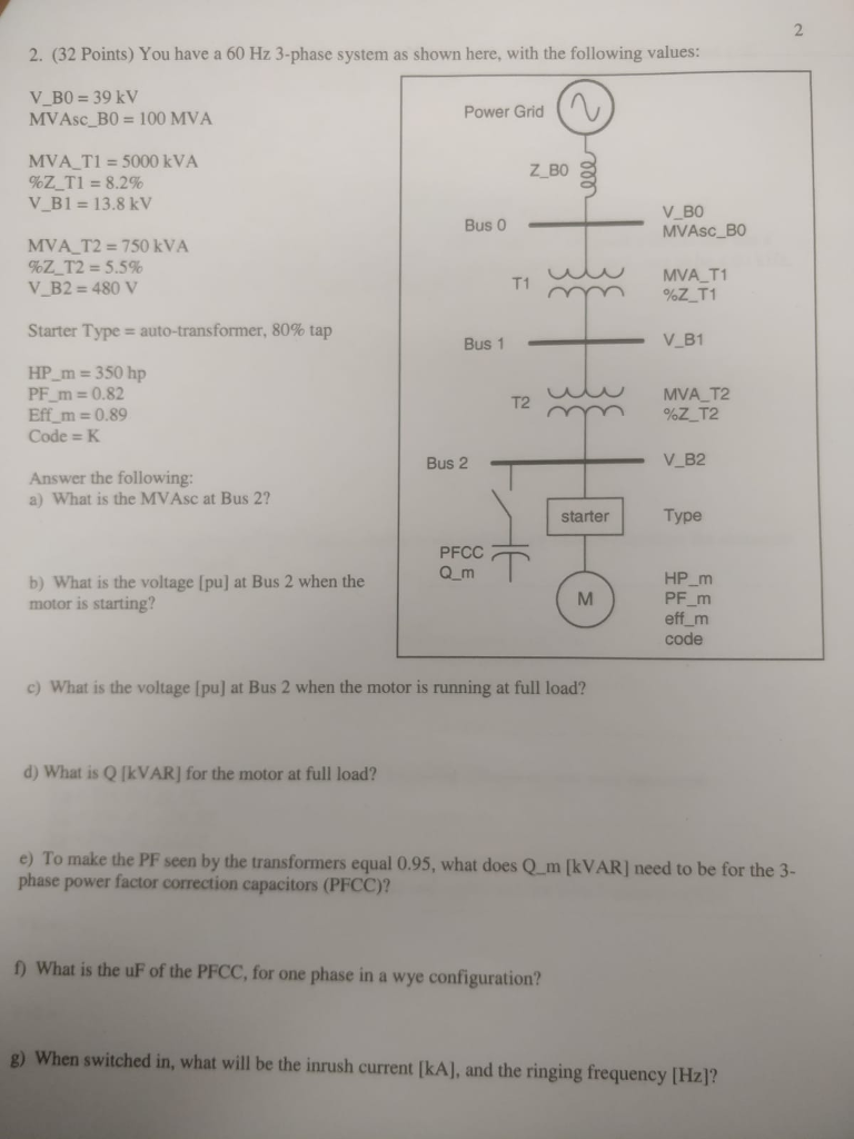 Solved 2. (32 Points) You have a 60 Hz 3-phase system as | Chegg.com